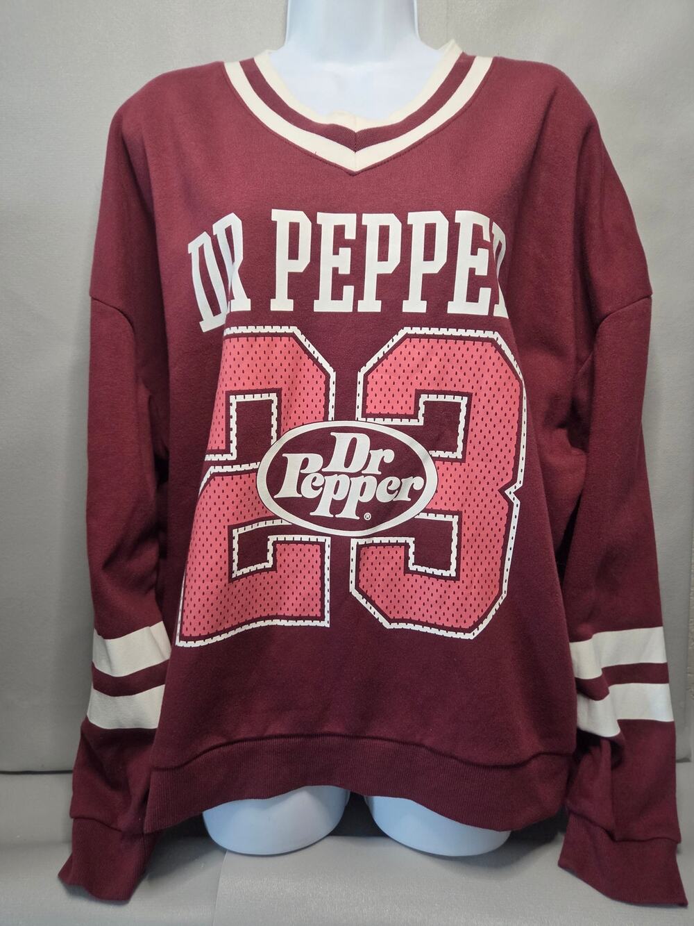 Dr Pepper Sweatshirt Womens XL Burgundy 23 Varsity V Neck Pullover 155